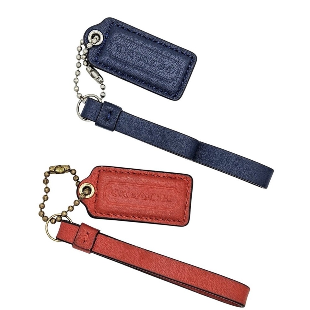 COACH Lot of 2 Leather Hangtags & Wristlet Straps Blue Red Replacement Charms - Picture 2 of 5